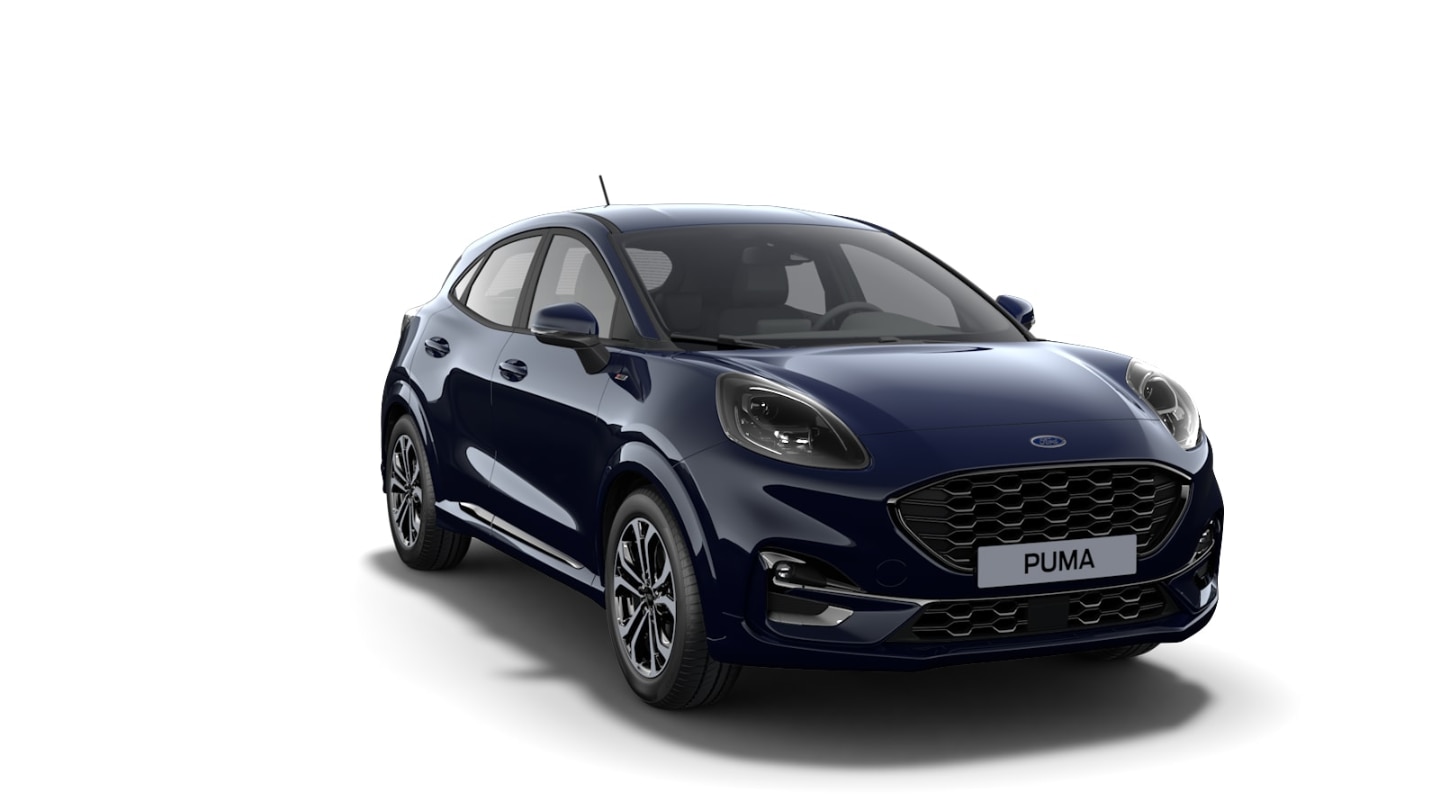 Blue Ford Puma ST-Line from 3/4 front view