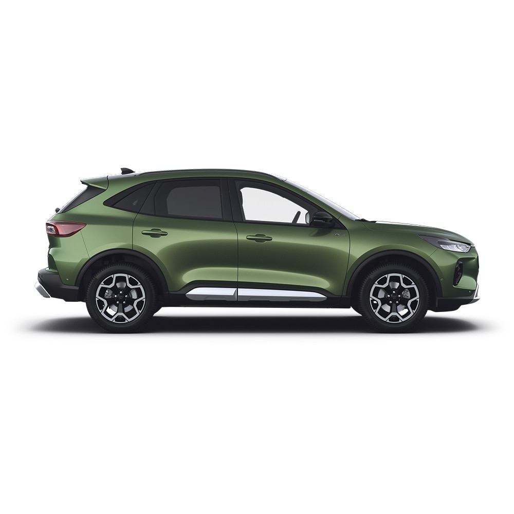 Zöld Ford Kuga öntöltő hibrid autó.