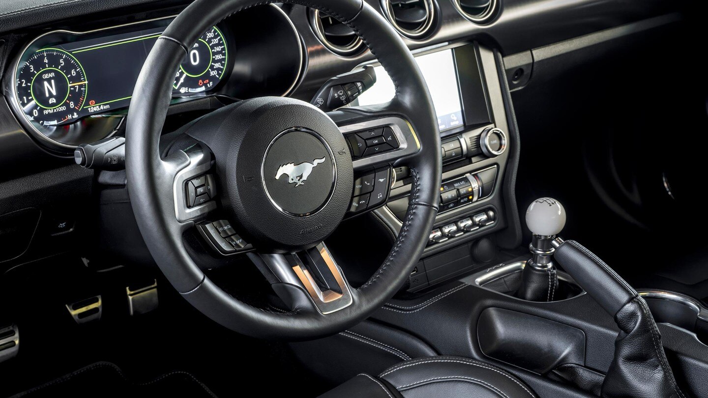 Ford Mustang Mach 1 steering wheel close up