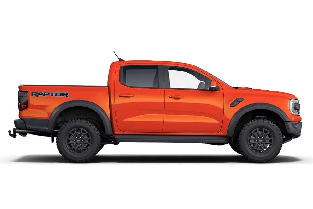 Narancsszínű Ford Ranger Raptor 4x4, a Ford performance termékcsalád tagja.