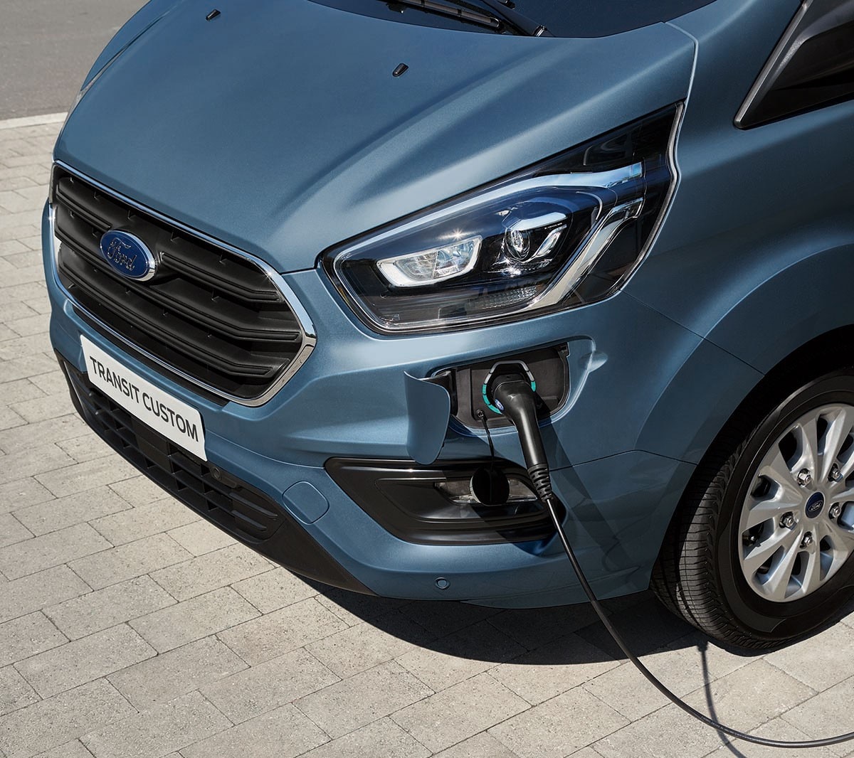 New Ford Transit Custom charging post close up