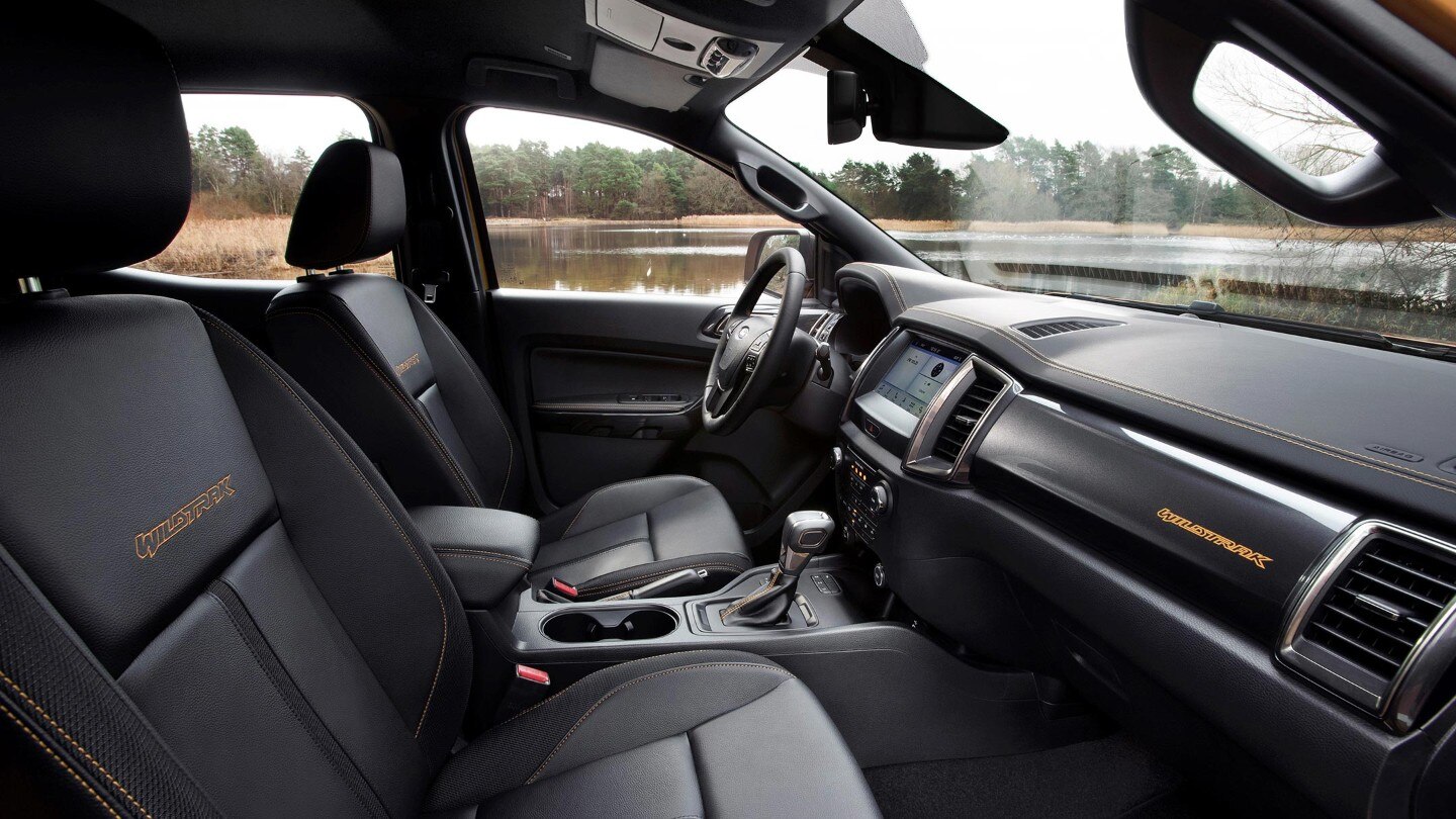 Ford Ranger Wildtrak interior, driver side door view