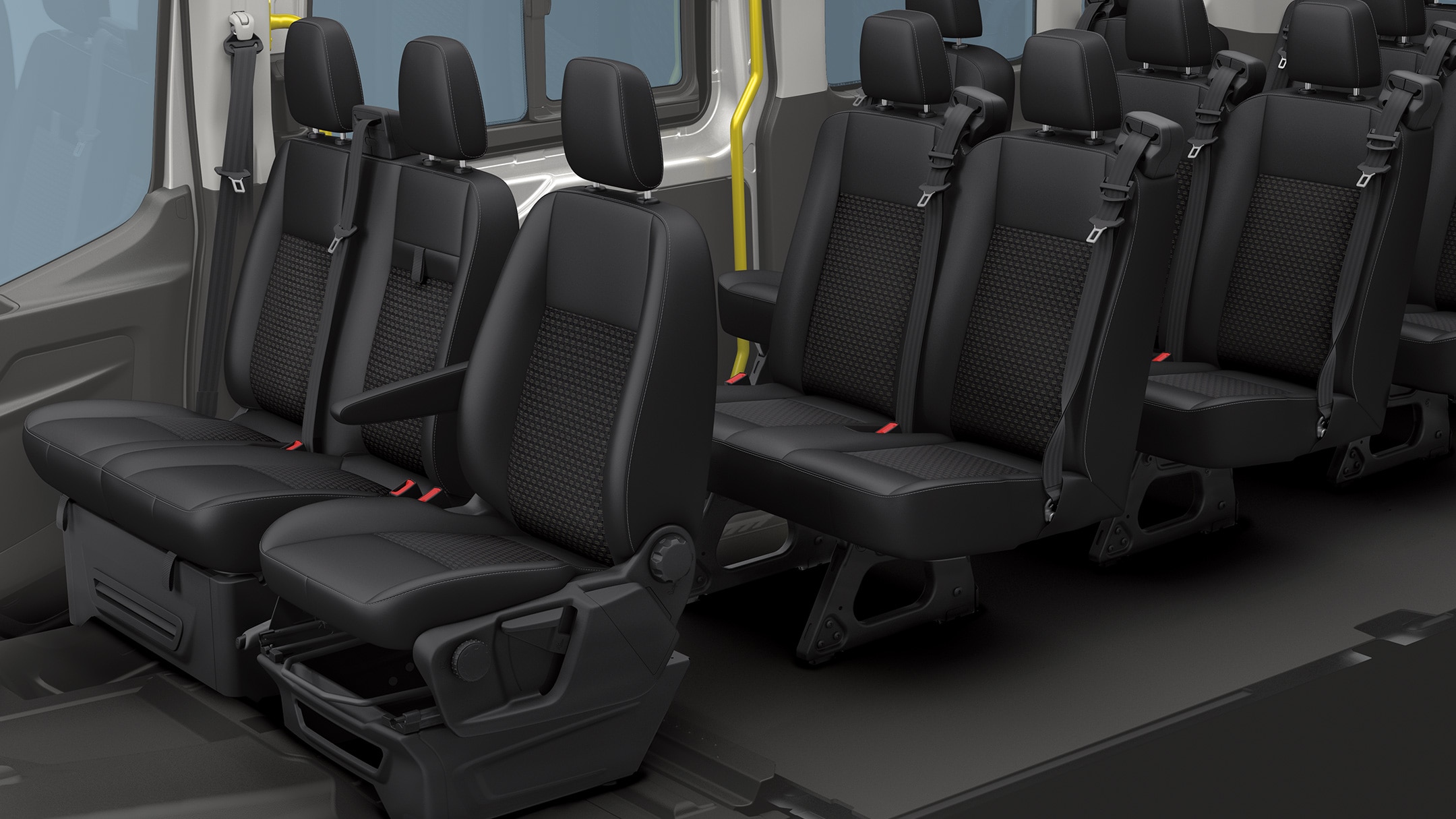 Ford Transit Minibus close up on interior with passenger seats