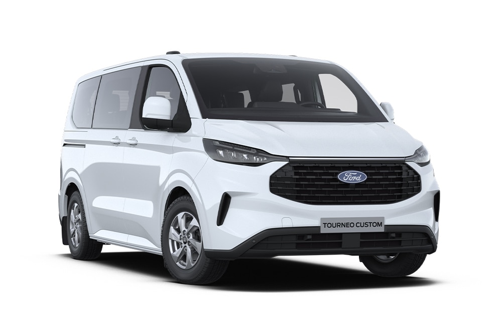 Egy fehér Ford Tourneo Custom Trend bal első nézetből.