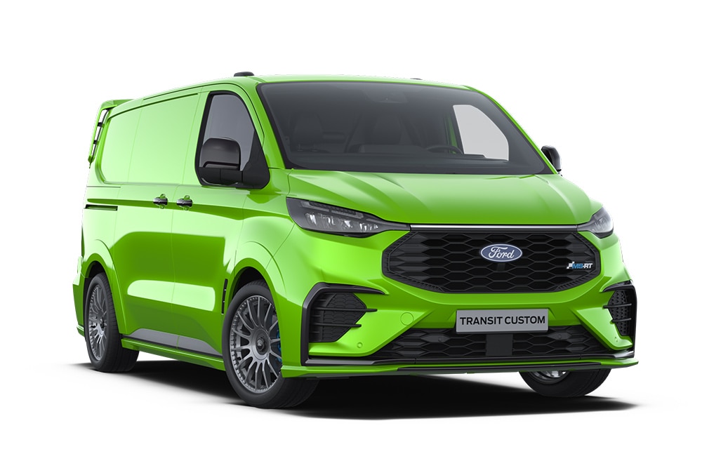 Egy zöld Ford Transit Custom MS-RT.