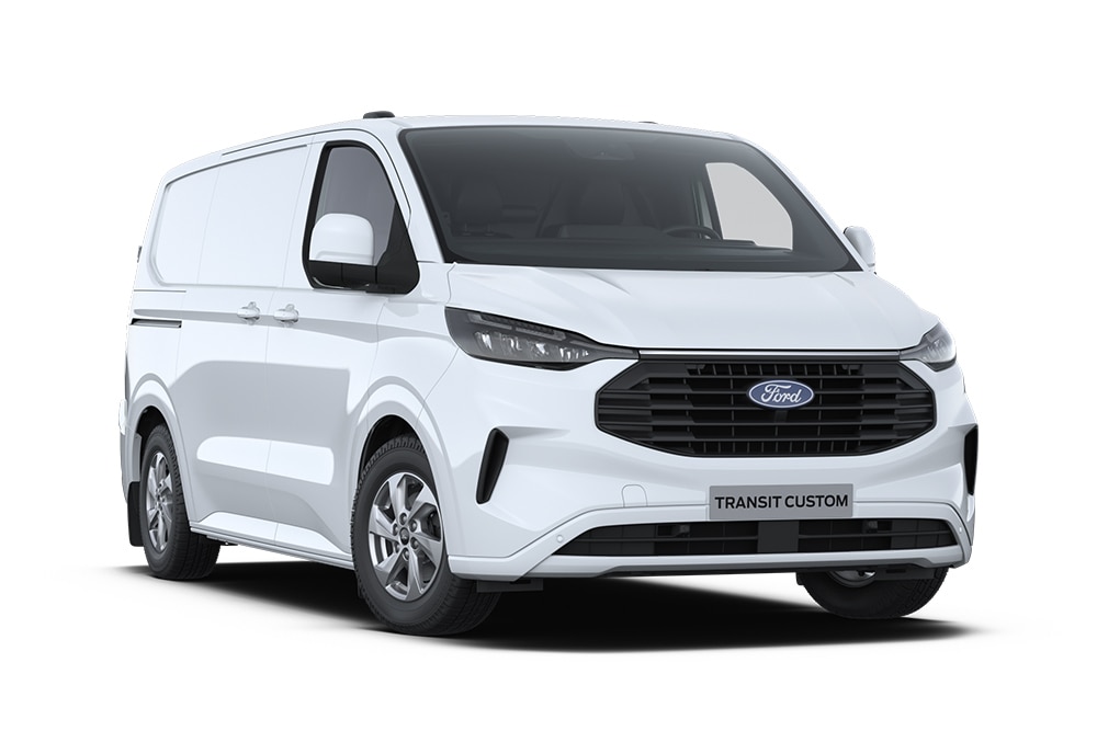 Fehér Ford Transit Custom.