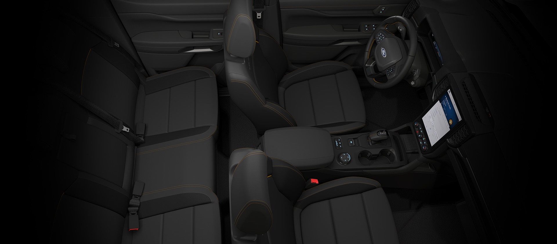 Egy duplakabinos Ford Ranger utasterének tetején a műszerfalat látjuk.