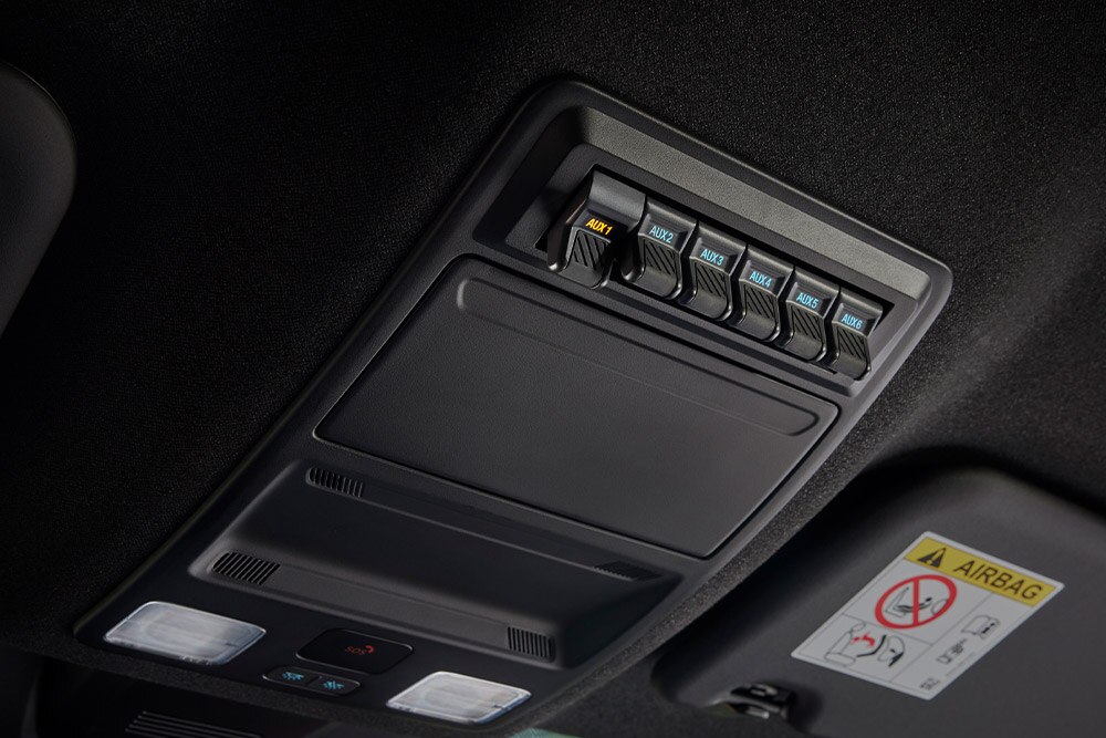 Közelképen látunk kezeket, amelyek a kábeleket a Ford Ranger platóján lévő elektromos aljzathoz csatlakoztatják.