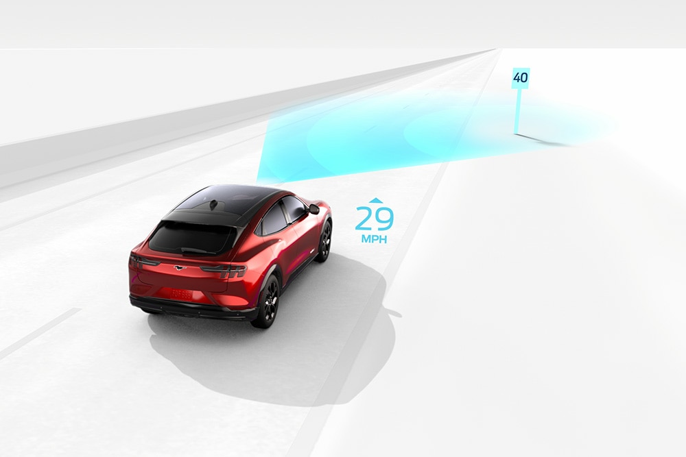 A Ford járművek forgalomfelismerő rendszerét illusztráló ábra.