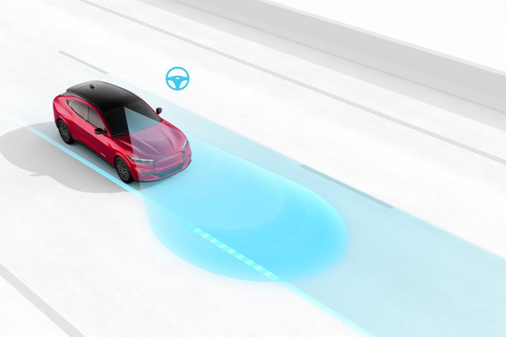 A Ford járművek sávtartó rendszerét illusztráló ábra.