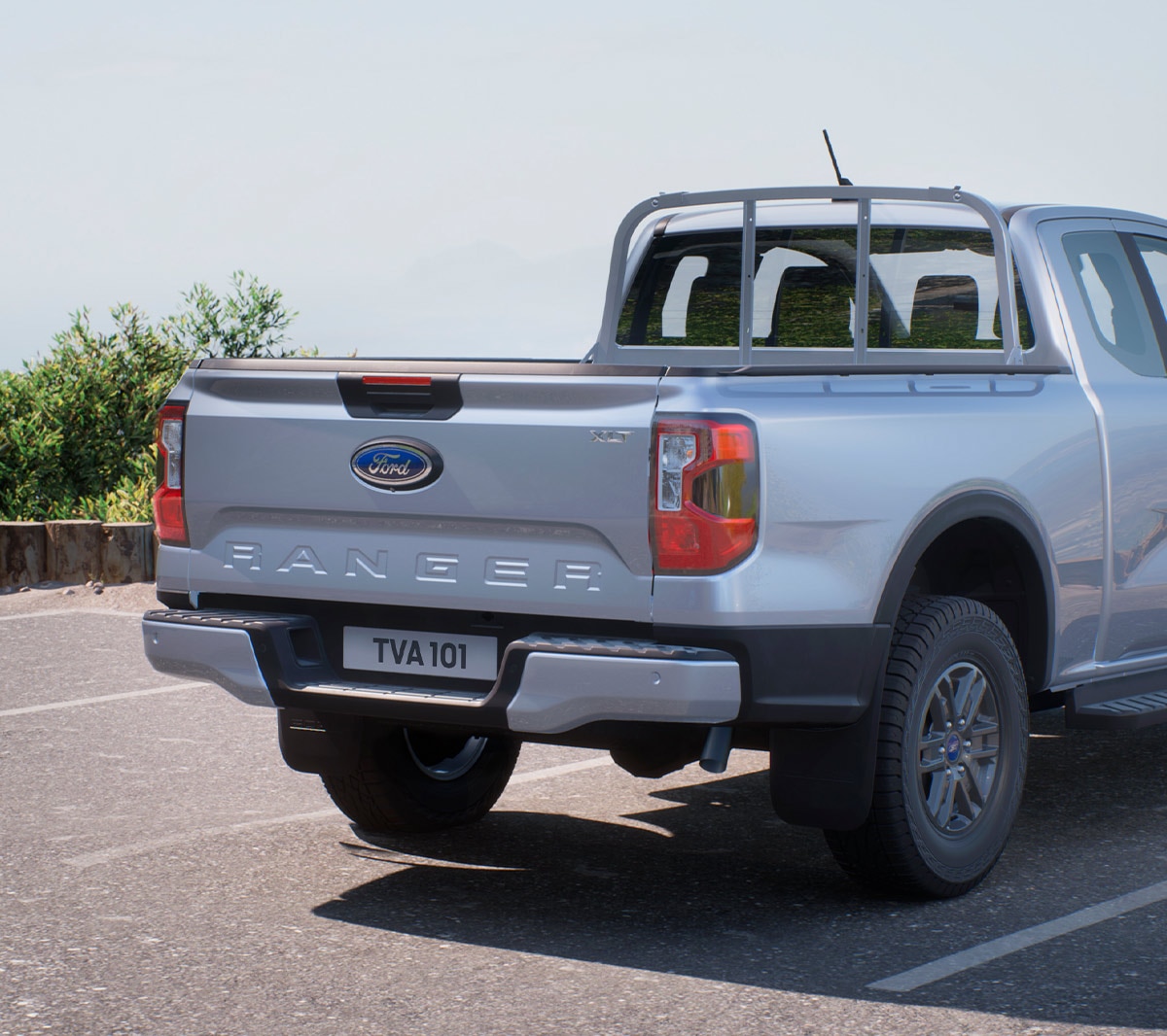 All-New Ford Ranger in Moondust Silver rear 3/4 view
