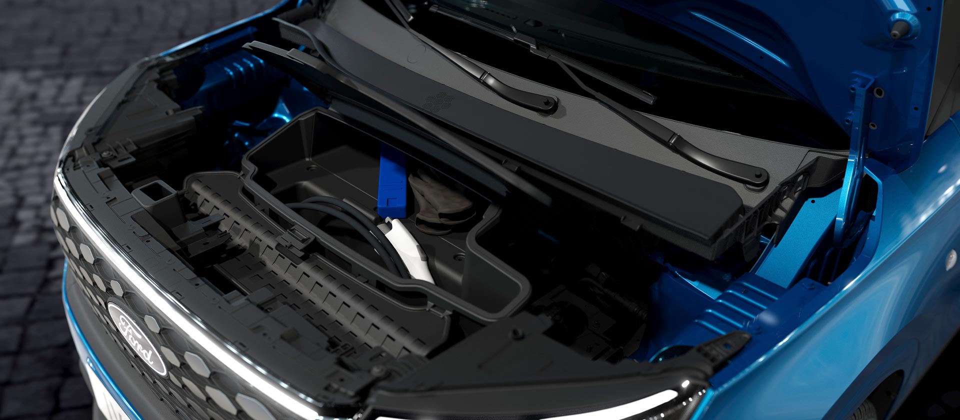 Ford E Transit Courier első csomagtartójának részlete