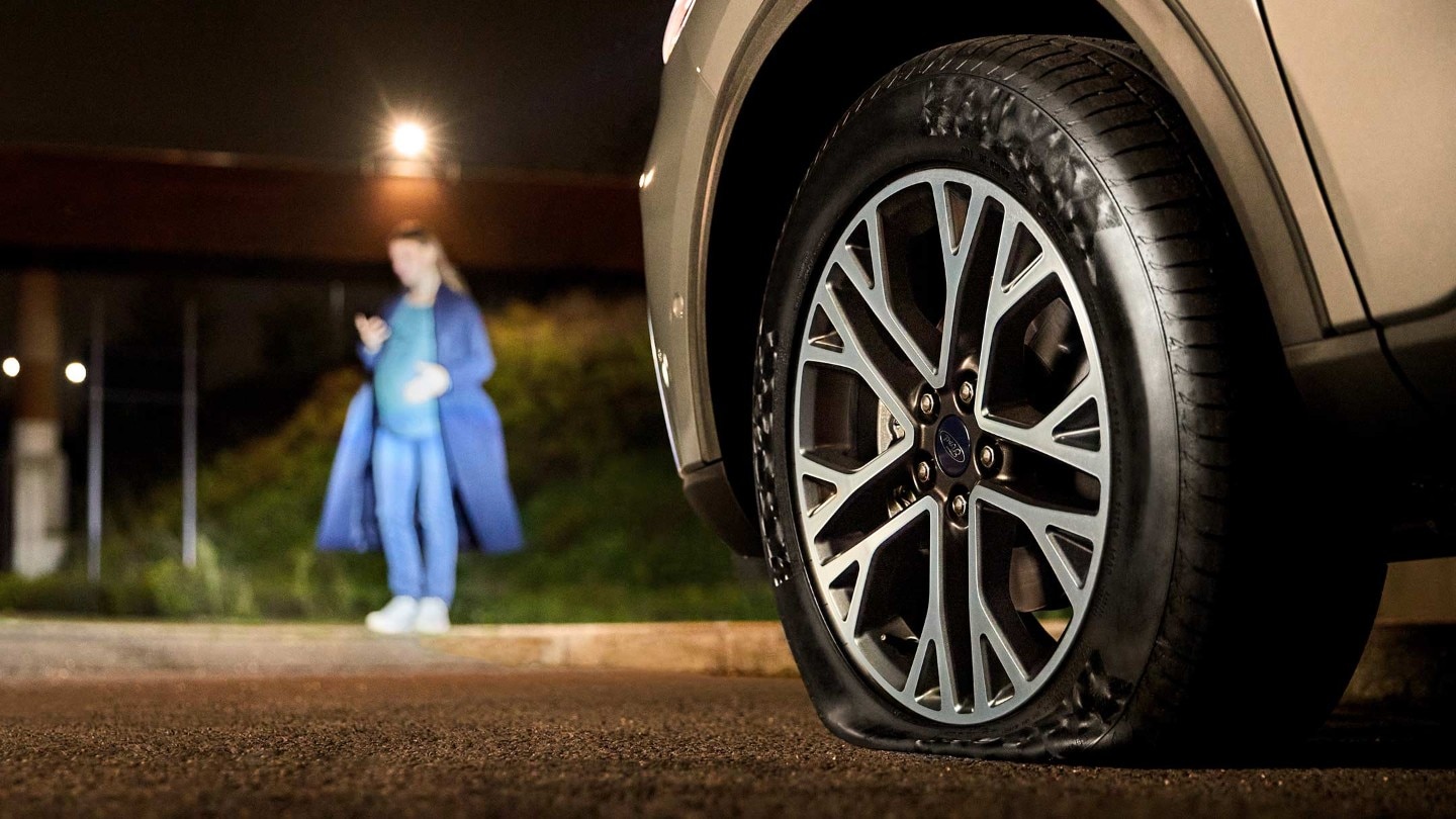 Punctured tire close up view